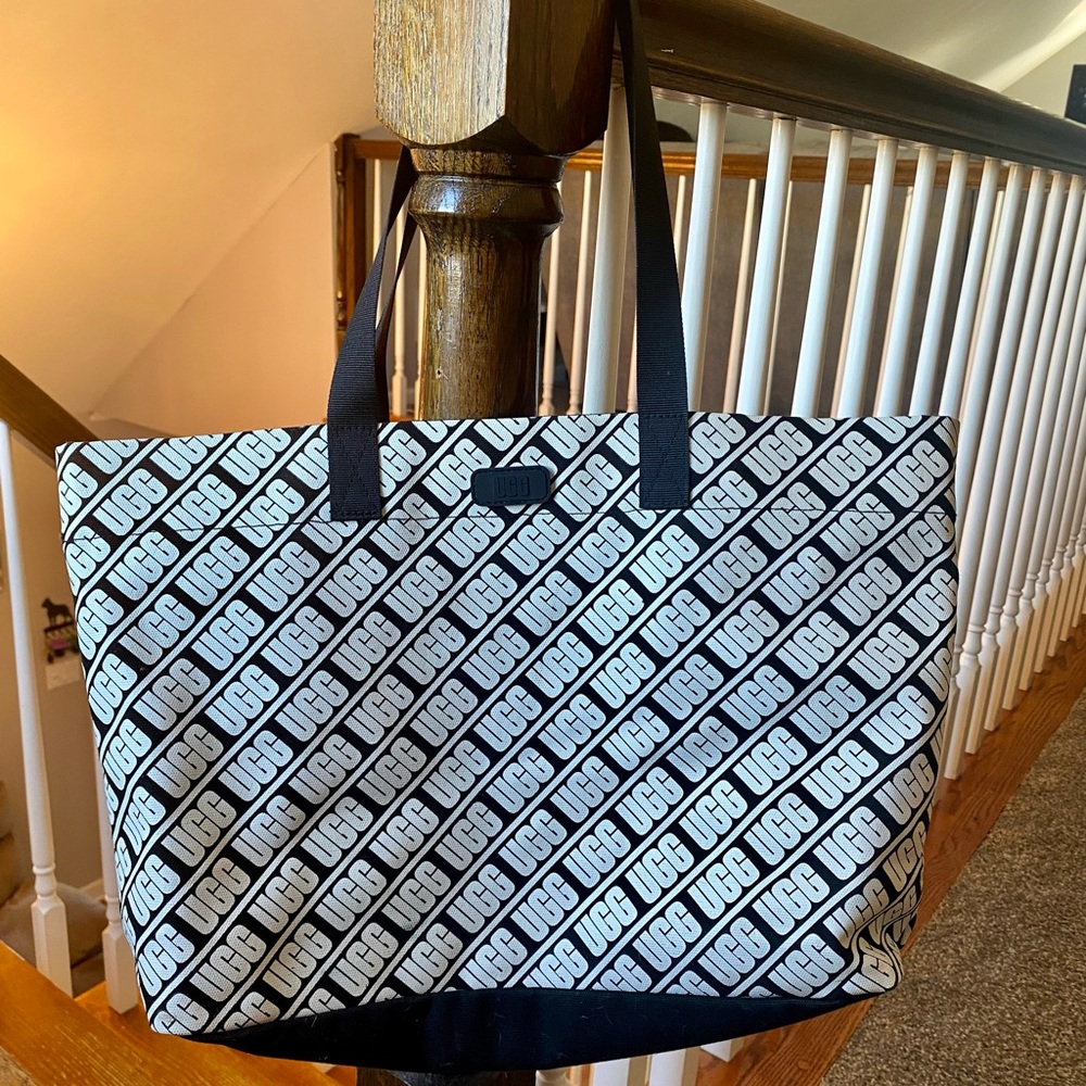 UGG Black & White Diagonal Logo Tote
